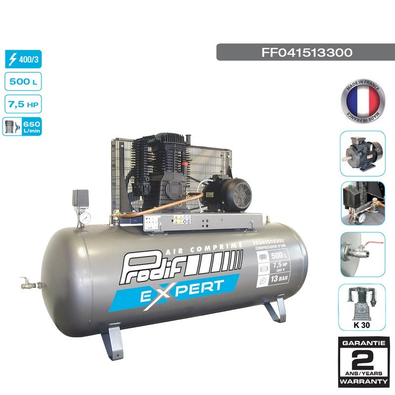 Compresseur d'air 7,5 HP - 500 litres Courroie