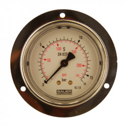 Manomètre 0-16 bar PA diamètre 63 mm à collerette et glycérine N1269